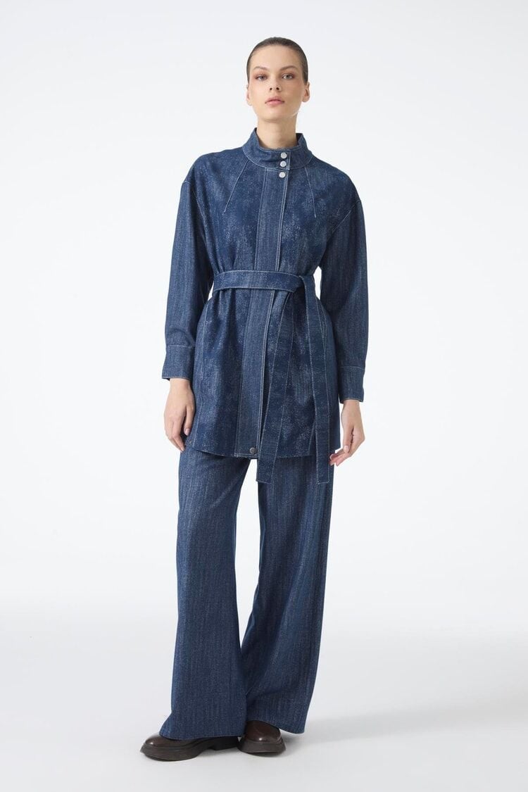 Kuşaklı Ceket Pantolon Lacivert İkili Takım TK-1718