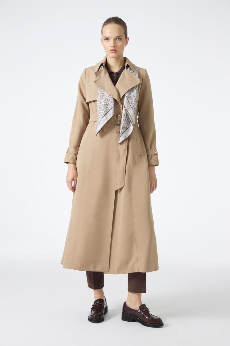 Zincir ve Kemer Detaylı Vizon Trençkot 12615