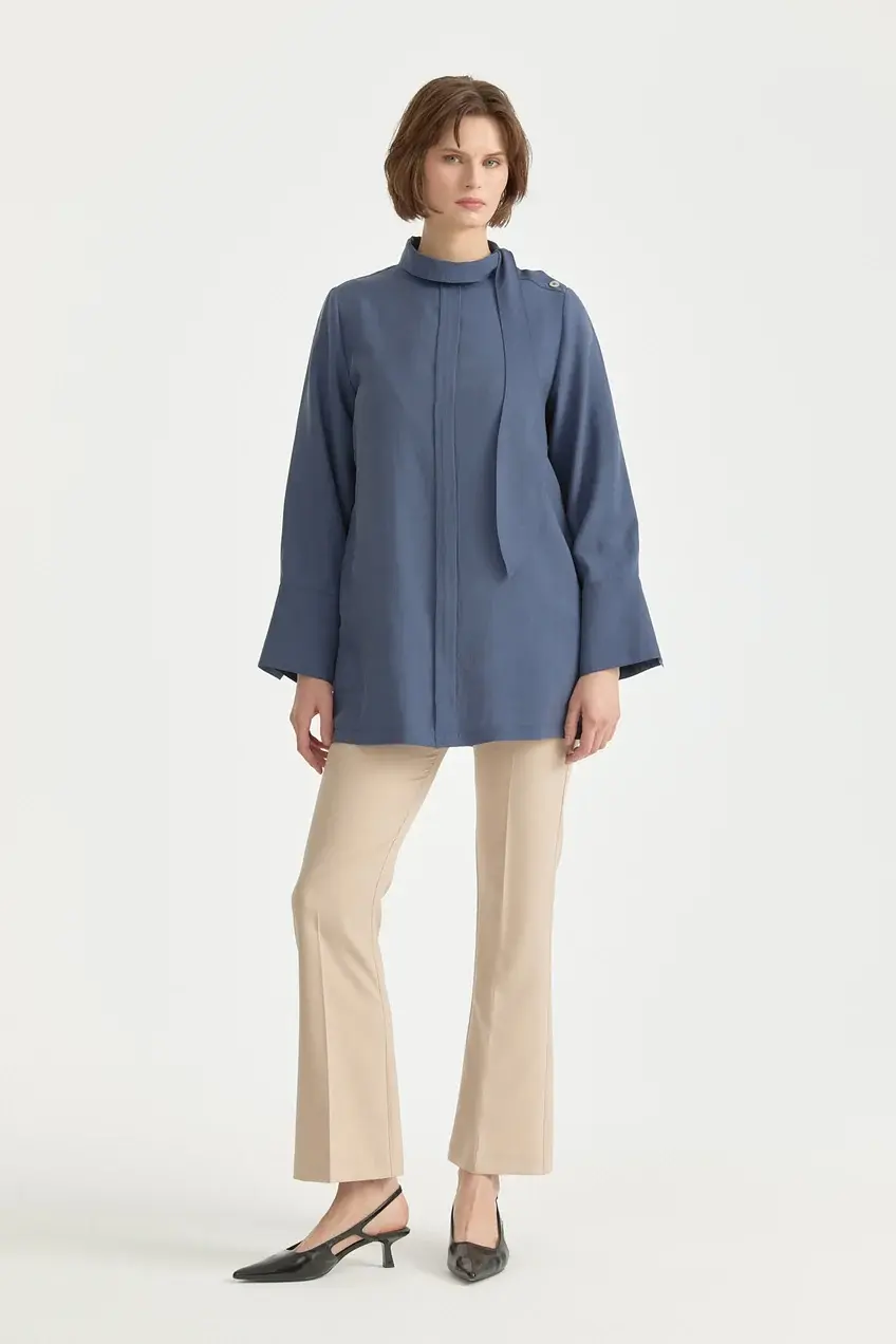 Fular Yaka Lyocell Tunik - İndigo 261TN4189NH.1-07-02