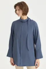 Fular Yaka Lyocell Tunik - İndigo 261TN4189NH.1-07-02