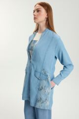 Pul Detaylı Ceket İçlik İkili Denim Takım TK-1577