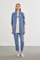 Denim Gömlek Bluz Mavi İkili Takım TK-1254