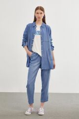 Denim Gömlek Bluz Mavi İkili Takım TK-1254