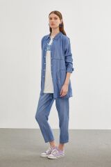 Denim Gömlek Bluz Mavi İkili Takım TK-1254