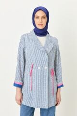 Nihan Kumaş Mixli Kruvaze Ceket İndigo