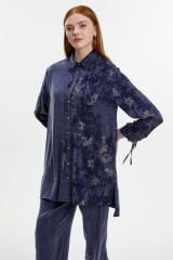 Jakar Desenli Düğmeli Lacivert İkili Takım TK-1613