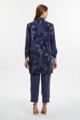 Jakar Desenli Düğmeli Lacivert İkili Takım TK-1613