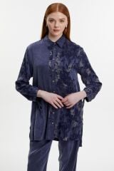 Jakar Desenli Düğmeli Lacivert İkili Takım TK-1613