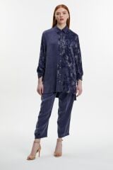 Jakar Desenli Düğmeli Lacivert İkili Takım TK-1613