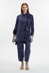 Jakar Desenli Düğmeli Lacivert İkili Takım TK-1613