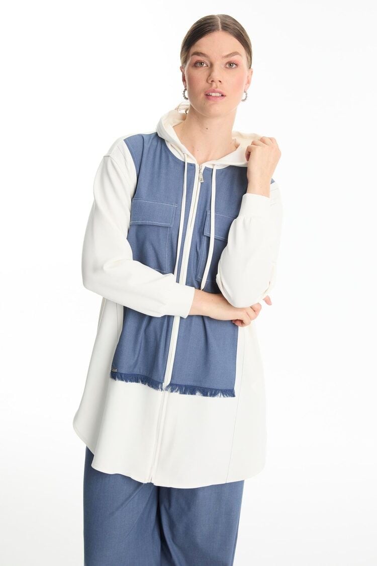 Kapüşonlu Fermuarlı Denim İkili Takım TK-1520