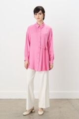 Nihan Pile ve Kemer Detaylı Tencel Tunik Pembe