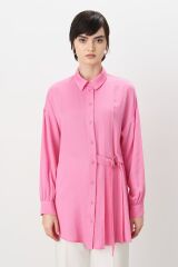 Nihan Pile ve Kemer Detaylı Tencel Tunik Pembe