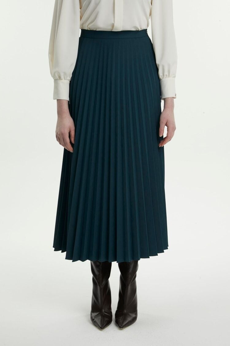 Piliseli Yeşil Uzun Etek 8941