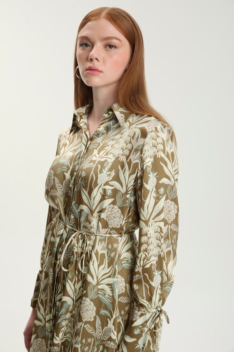 Desenli Gömlek Yaka Hardal Tunik T-1585