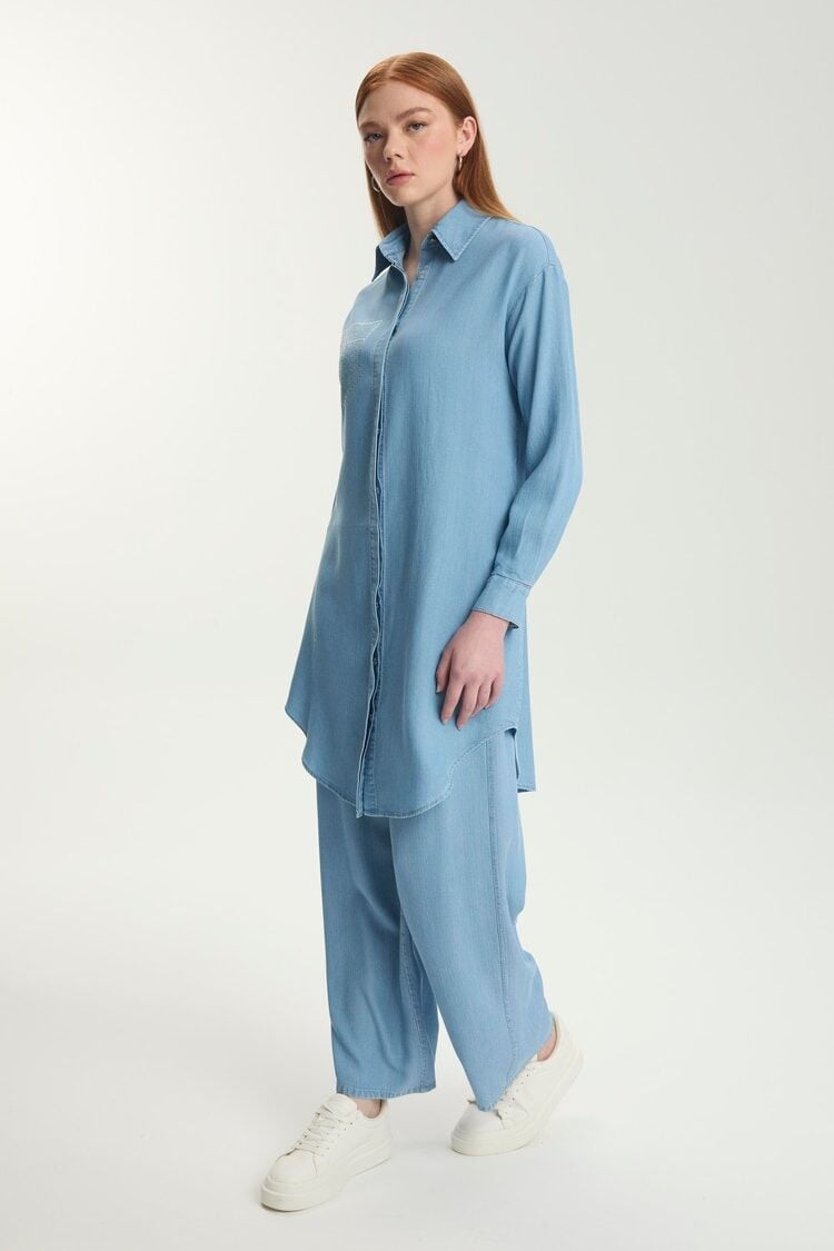 Taş İşleme Detaylı Denim Tunik T-1550