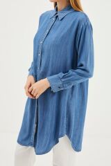 Denim Gömlek Yaka Mavi Tunik T-1115