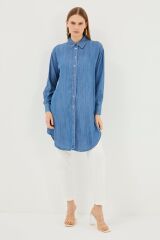 Denim Gömlek Yaka Mavi Tunik T-1115
