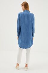 Denim Gömlek Yaka Mavi Tunik T-1115
