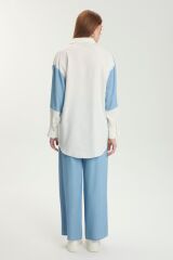 Renk Bloklu Cep Pullu Ekru Tunik T-1561