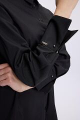 Kol Düğmeli Siyah Poplin Tunik T-1506