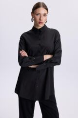 Kol Düğmeli Siyah Poplin Tunik T-1506