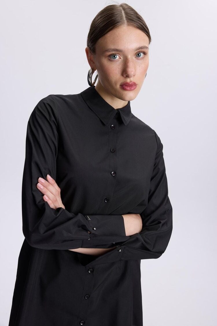 Kol Düğmeli Siyah Poplin Tunik T-1506