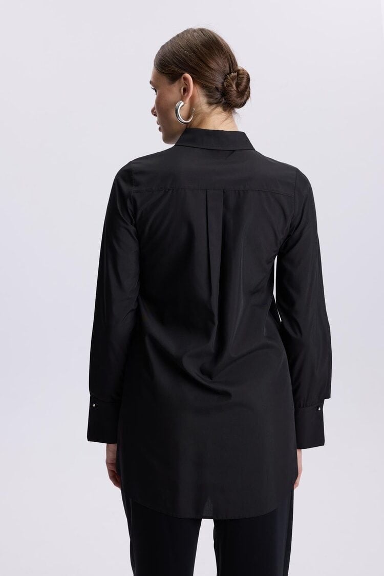Kol Düğmeli Siyah Poplin Tunik T-1506