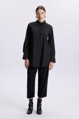 Kol Düğmeli Siyah Poplin Tunik T-1506