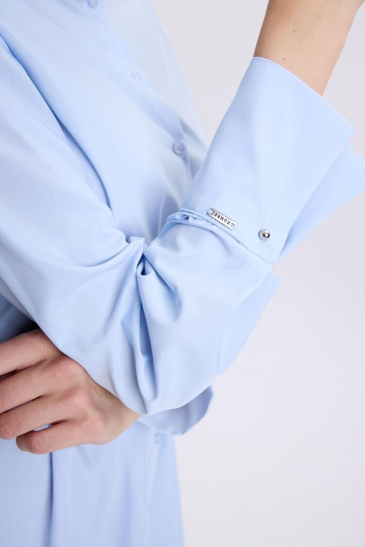 Kol Düğmeli Mavi Poplin Tunik T-1506