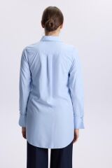 Kol Düğmeli Mavi Poplin Tunik T-1506