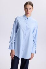 Kol Düğmeli Mavi Poplin Tunik T-1506