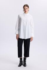 Kol Düğmeli Beyaz Poplin Tunik T-1506
