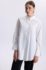 Kol Düğmeli Beyaz Poplin Tunik T-1506