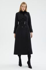 Zincir ve Kemer Detaylı Siyah Trençkot 12615