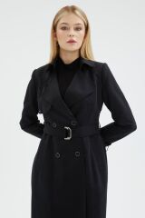 Zincir ve Kemer Detaylı Siyah Trençkot 12615