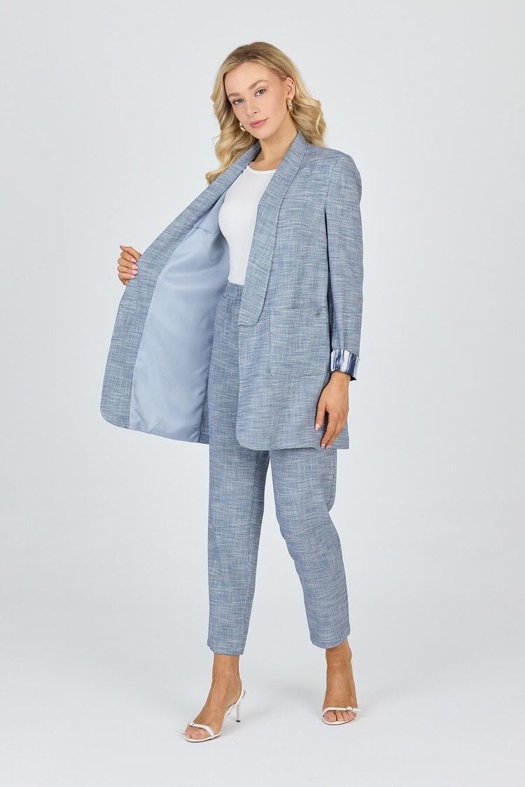 Cep Detaylı Ceket Pantolon İndigo Takım TK-1103