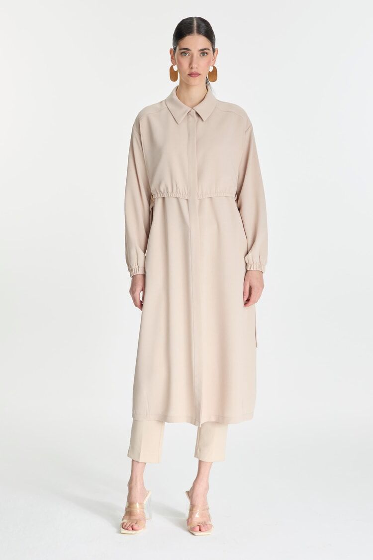 Gömlek Yaka Lastikli Bej Giy Çık GÇ-0244