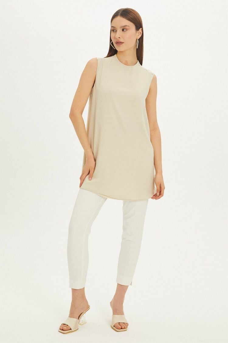 Bisiklet Yaka Kolsuz Bej İçlik İ-0002