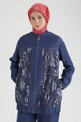 ARMİNE TREND Denim Kumaş Eskitme Detaylı Pantolonlu İkili Takım Lacivert 25YT666