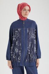 ARMİNE TREND Denim Kumaş Eskitme Detaylı Pantolonlu İkili Takım Lacivert 25YT666