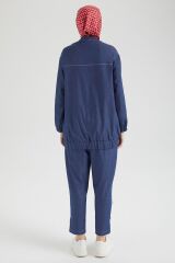 ARMİNE TREND Denim Kumaş Eskitme Detaylı Pantolonlu İkili Takım Lacivert 25YT666