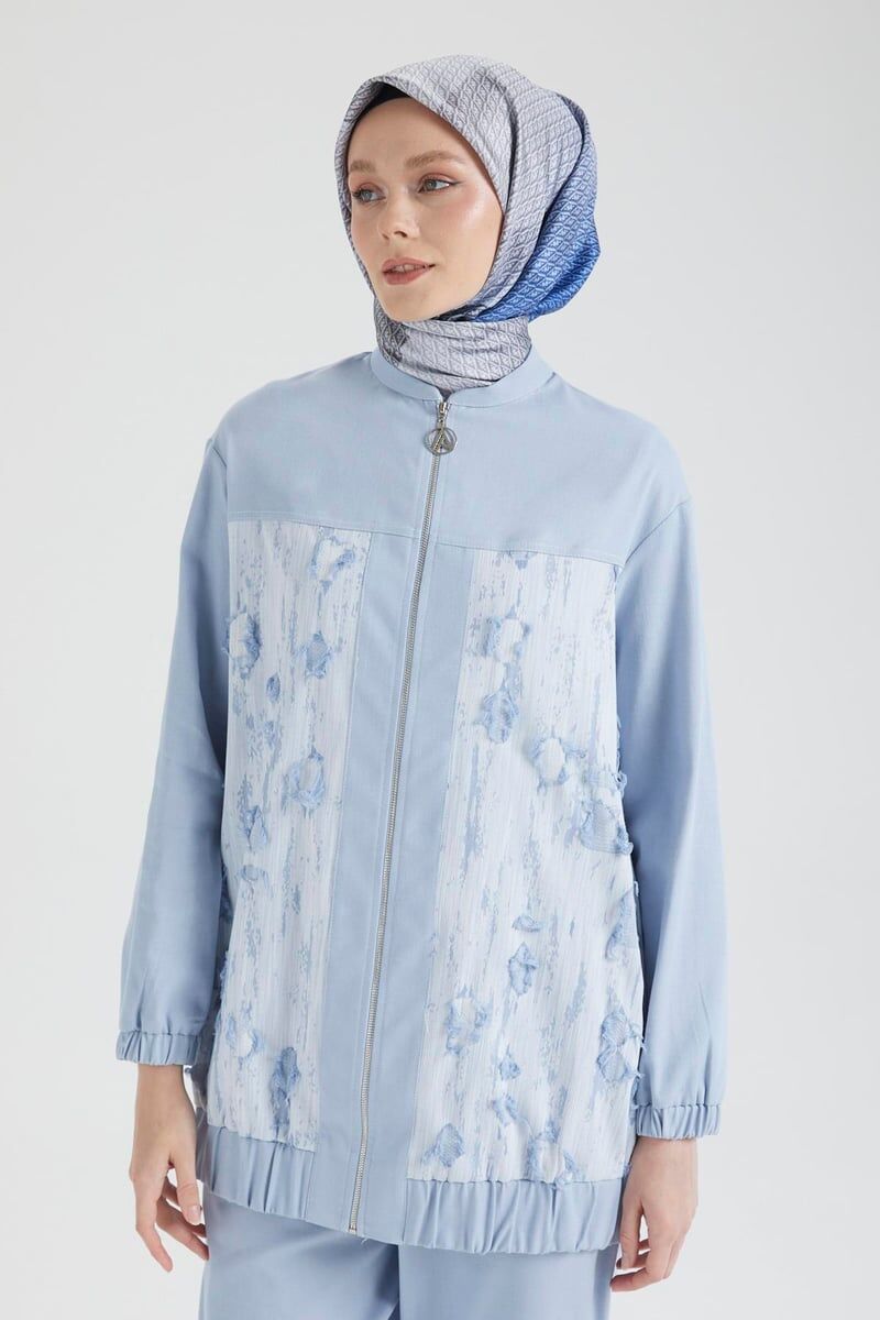 ARMİNE TREND Denim Kumaş Eskitme Detaylı Pantolonlu İkili Takım Buz Mavi 25YT666