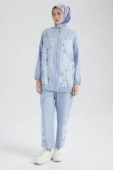 ARMİNE TREND Denim Kumaş Eskitme Detaylı Pantolonlu İkili Takım Buz Mavi 25YT666