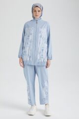 ARMİNE TREND Denim Kumaş Eskitme Detaylı Pantolonlu İkili Takım Buz Mavi 25YT666