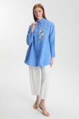 Çizgili Taş İşlemeli Mavi Tunik T-1544