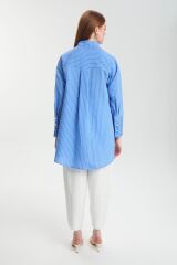 Çizgili Taş İşlemeli Mavi Tunik T-1544