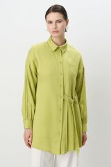 (251TN4250NH.1 Nihan Pile ve Kemer Detaylı Tencel Tunik Fıstık Yeşili