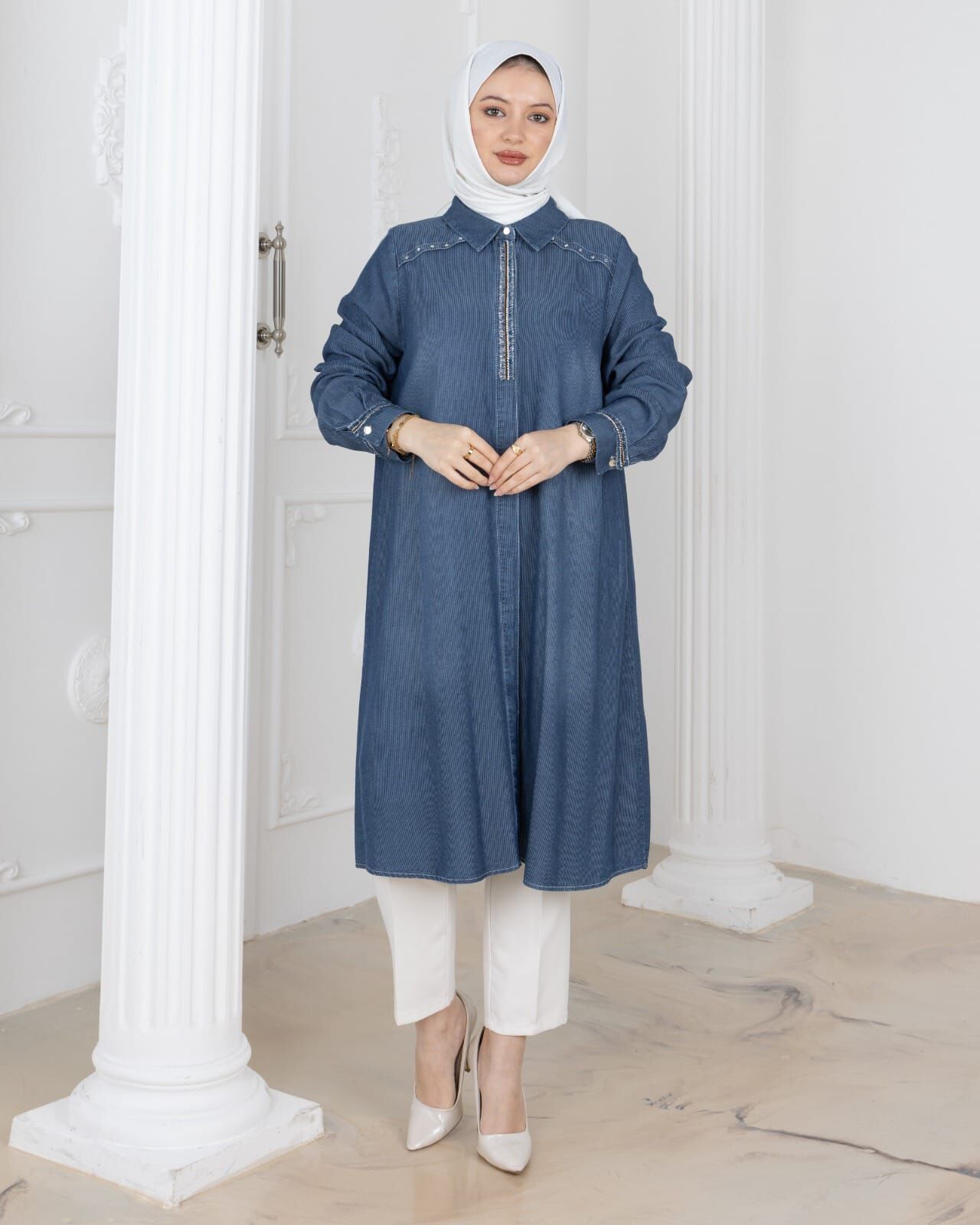 Famelin Taş İşleme Detaylı  Tensel Denim Tunik T-50301