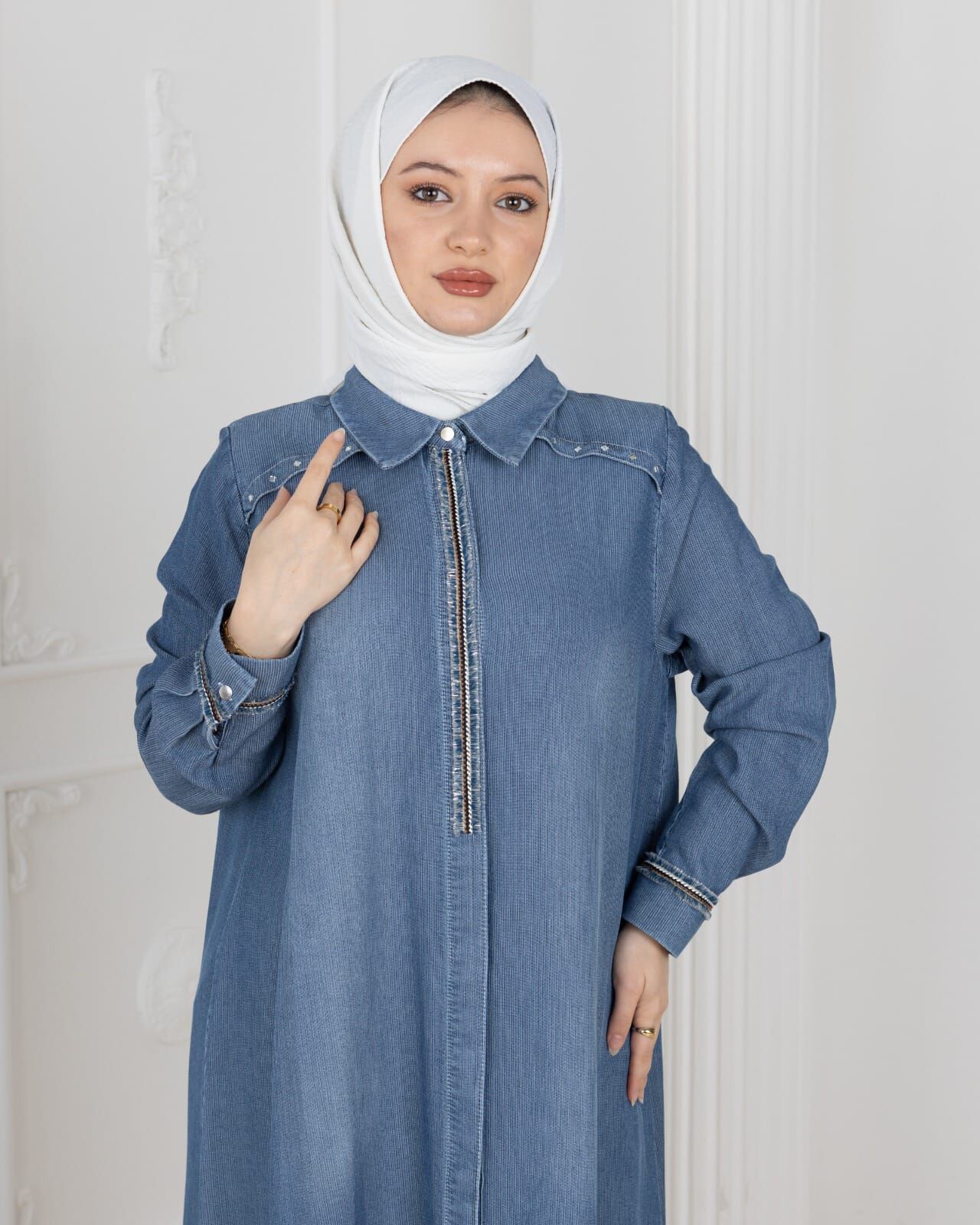 Famelin Taş İşleme Detaylı  Tensel Denim Tunik T-50301